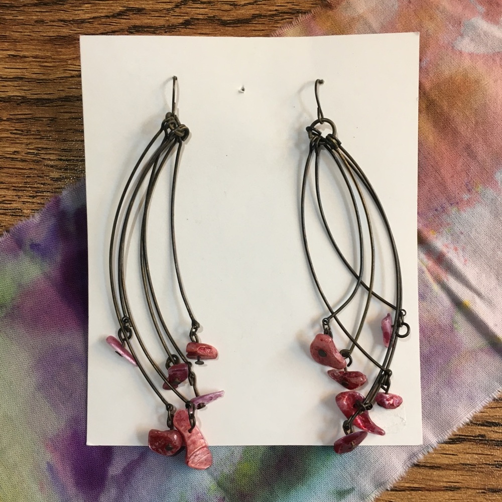 Cool pink stone statement earrings. 57